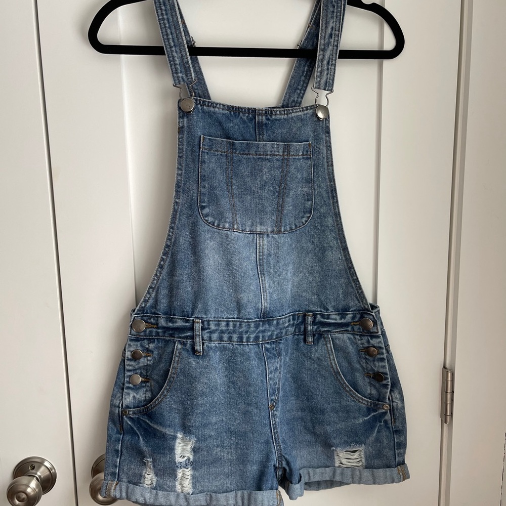 denim short overalls